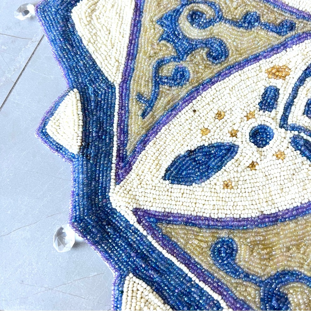 Handmade Blue White Floral 100% Glass Beads Placemat Charger Table Center Piece - Picture 5 of 15